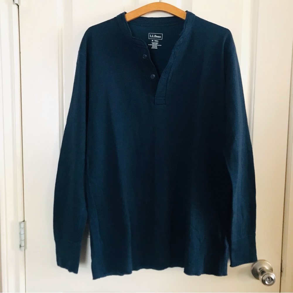 L.L. Bean Wool Blend Men’s Long Sleeve 1/4 Button Shirt Navy Size Medium Tall